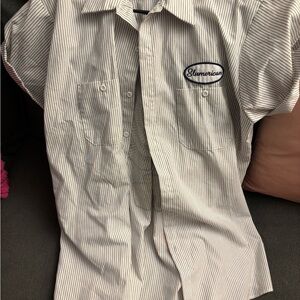 Slumerican Men's XL Striped Button-Up Shirt Graphic Back Embroidered